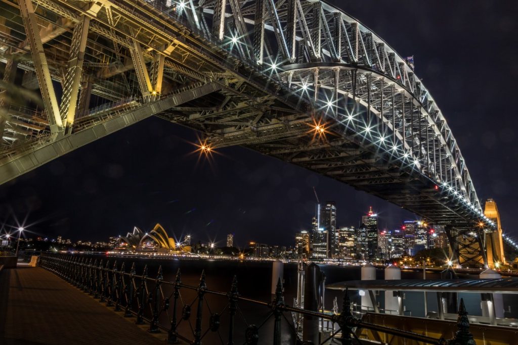 Sydney Harbour Bridge illuminated at night